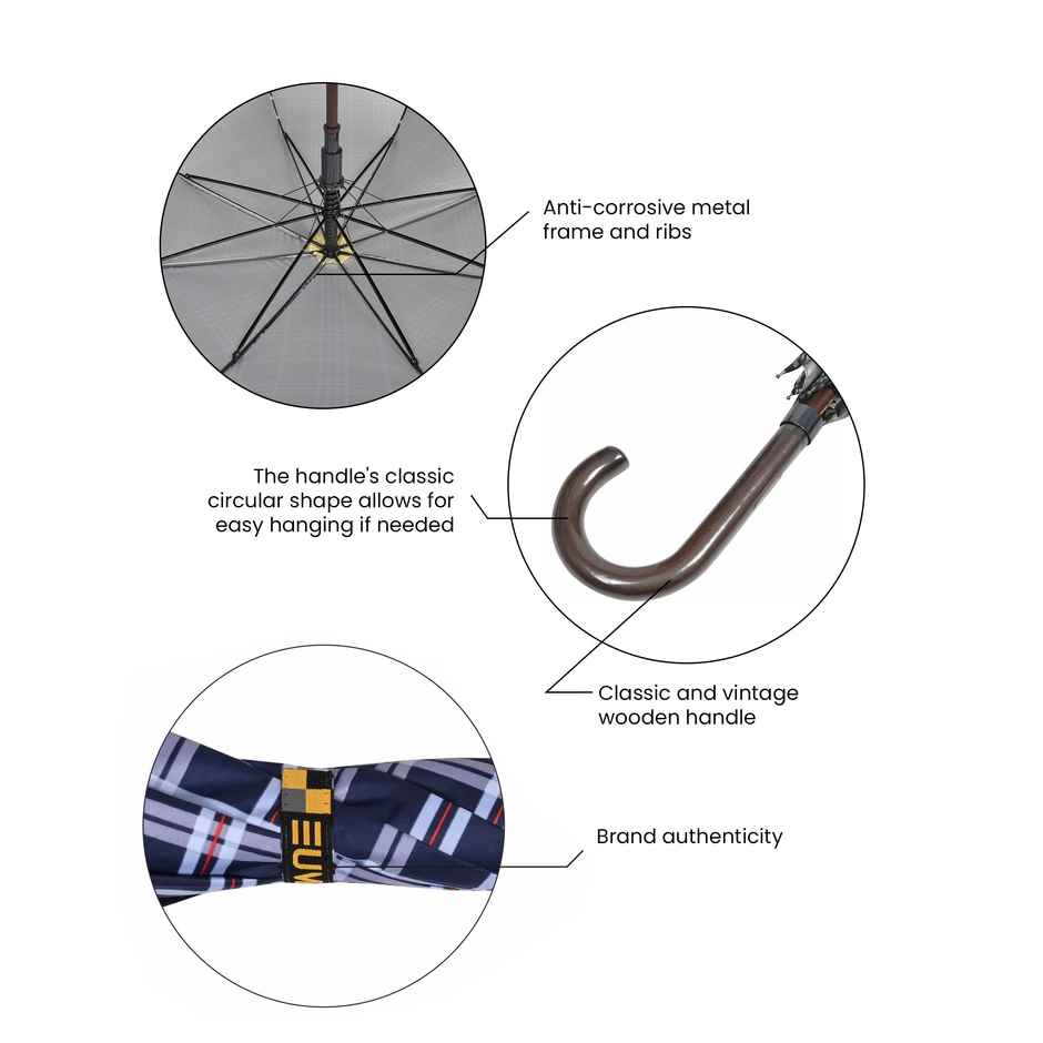 Eume Forlin 23 Inch Auto Open Umbrella - Navy Blue Checks