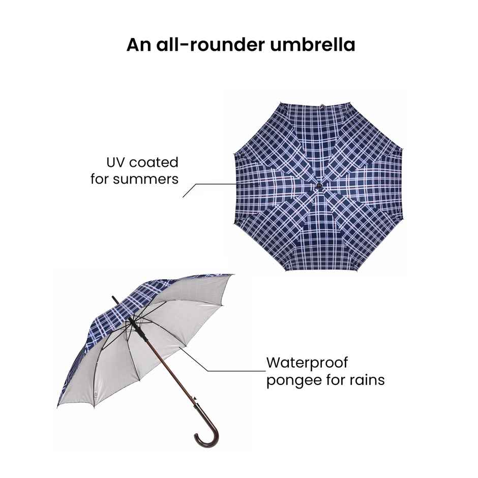 Eume Forlin 23 Inch Auto Open Umbrella - Navy Blue Checks