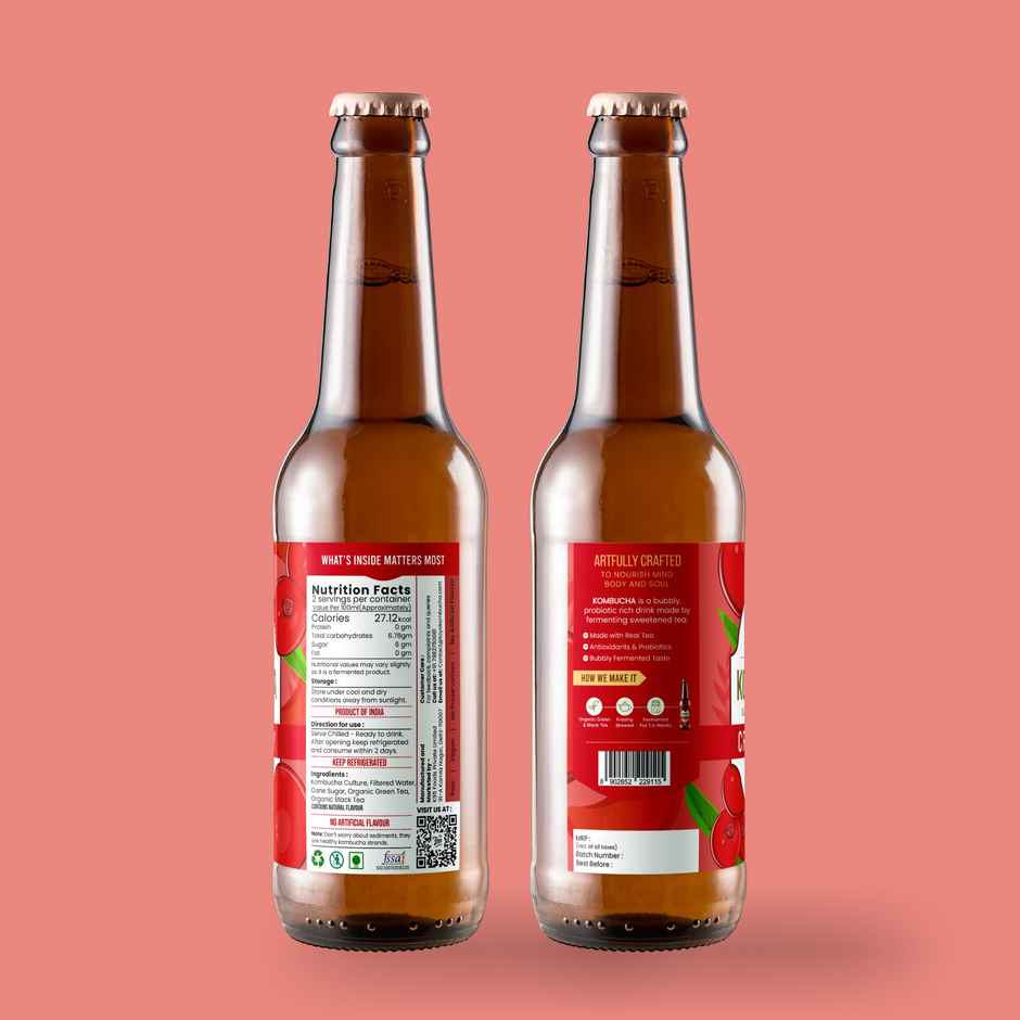 Toyo Kombucha Cranberry Kombucha(330ml) & Beyond Snã¡Ck Kerala Banana Chips - Hot And Sweet Chilli(75gms) Combo