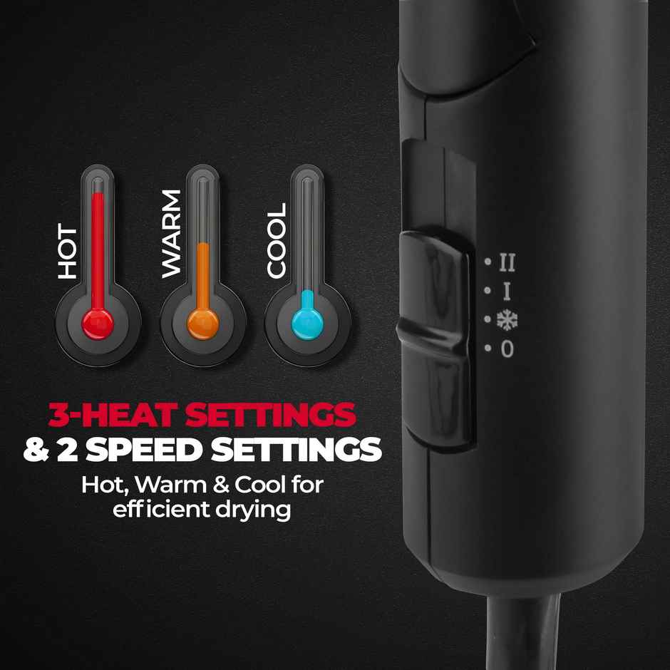 BEARDO Styling Gun Ultra Compact Hair Dryer, 1100 Watts Foldable Hair Dryer, 3 Heat 2 Speed Setting - Matte Black