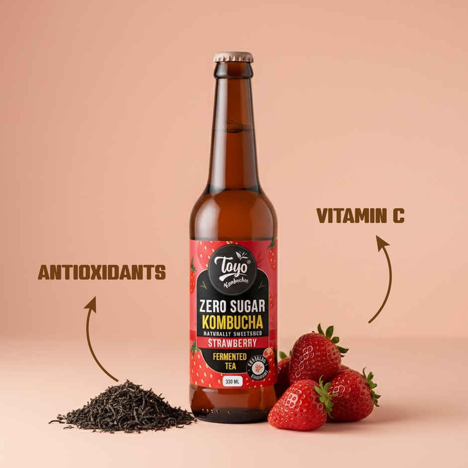 Toyo Kombucha Zero Sugar Strawberry | Non-Alcoholic Kombucha