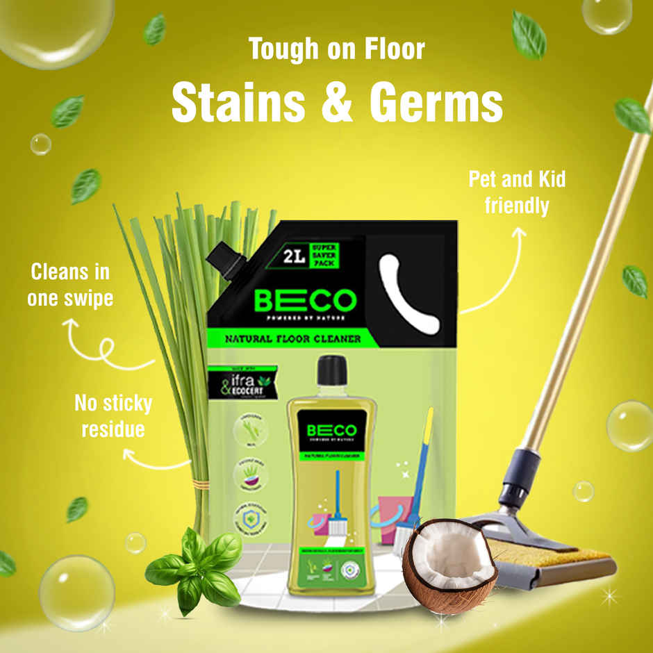 Beco Toilet Tissue Paper Roll - 3 Ply - Ecofriendly (6pc) & Beco Lemongrass & Basil Freshness Natural Disinfectant Floor Cleaner (500ml) Combo 
