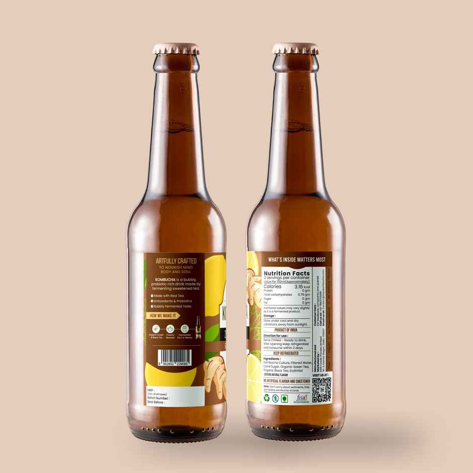 Toyo Kombucha Zero Sugar Ginger Lemon | Non-Alcoholic Kombucha