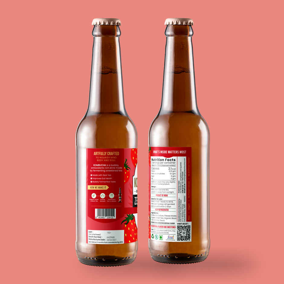 Toyo Kombucha Zero Sugar Strawberry | Non-Alcoholic Kombucha