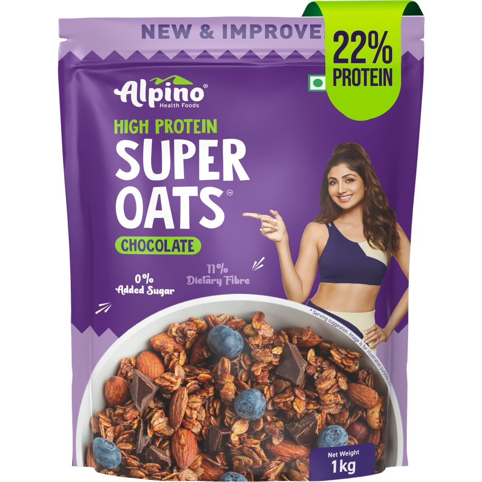 Alpino 22g High Protein Super Oats Chocolate with Almonds & Raisins | No Added Sugar & Salt