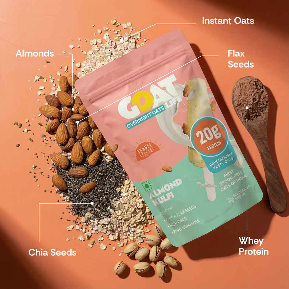 GOAT Life Almond Kulfi High-Protein Overnight Oats