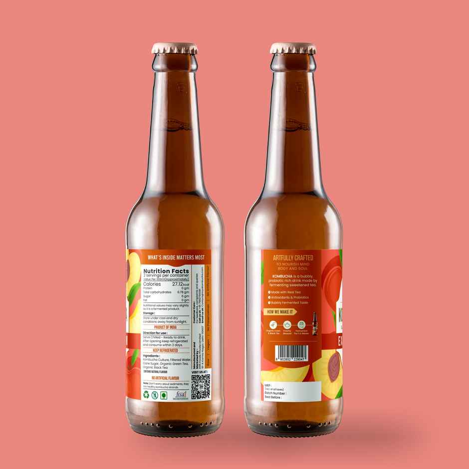 Toyo Kombucha Exotic Peach Kombucha(330ml) & Beyond Snã¡Ck Kerala Banana Chips - Hot And Sweet Chilli(75gms) Combo