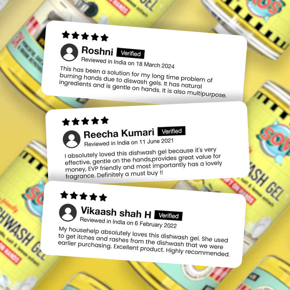 Sovi Dishwash Liquid With Baking Soda - Salt And Lemon Extract | Lemon Juicy | Pack Of 2