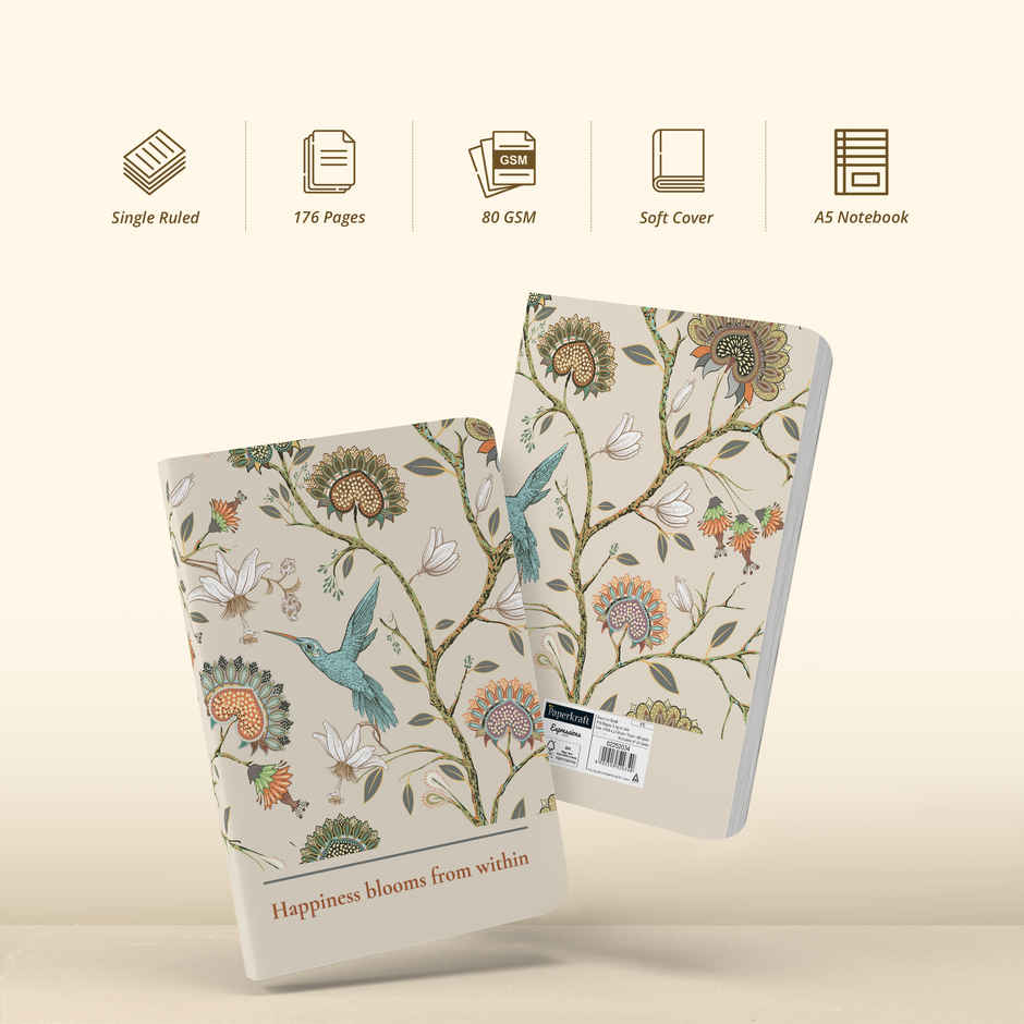 Paperkraft | Expression Series | A5 Size | 176 Pages | 80 Gsm | Single Line | Soft Cover | Assorted