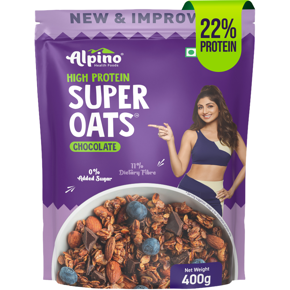 Alpino 22g High Protein Super Oats Chocolate with Almonds & Raisins | No Added Sugar & Salt
