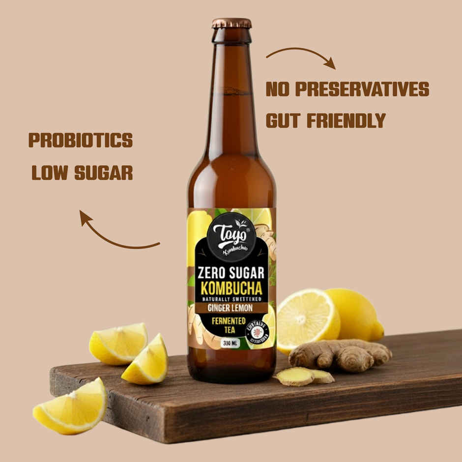 Toyo Kombucha Zero Sugar Ginger Lemon | Non-Alcoholic Kombucha