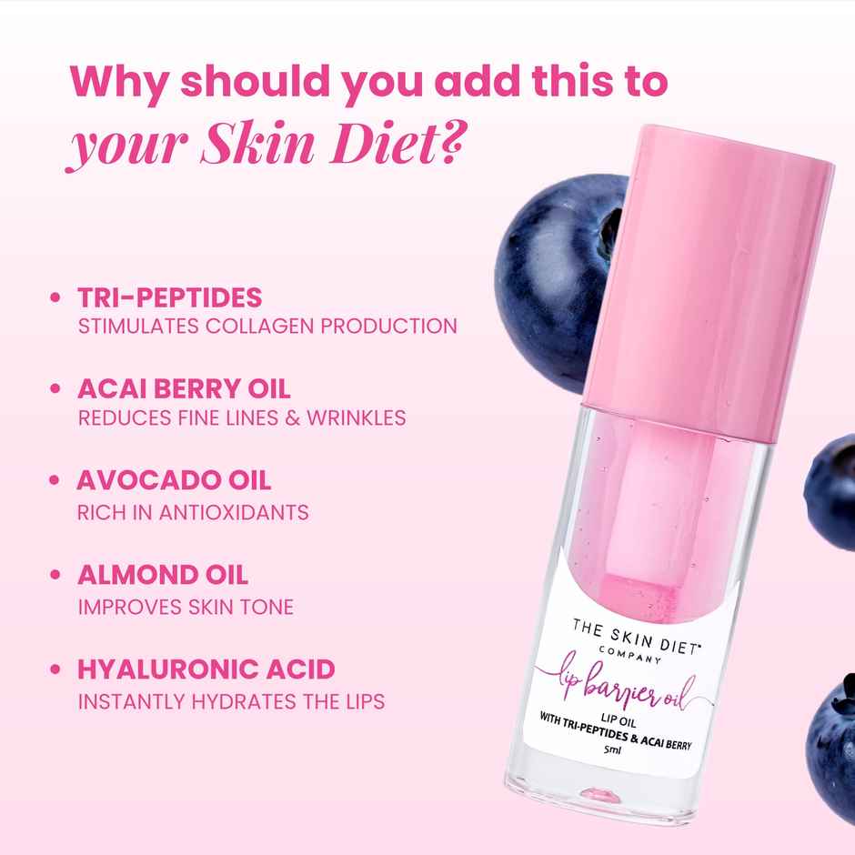 The Skin Diet Company Lip Barrier Oil Clear Gloss With Peptides Hydrates | For Dry & Pigmented Lips