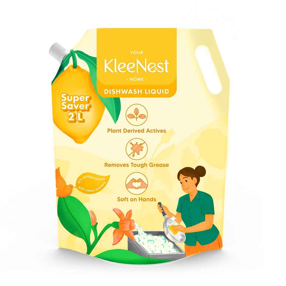 Kleenest Dishwashing Liquid Plant Based, Soft On Hands Refill Pouc (2l) & Kleenest Natural Floor Cleaner Tropical Breeze, Plant Based Kids & Pet Friendly (1.5l) Combo