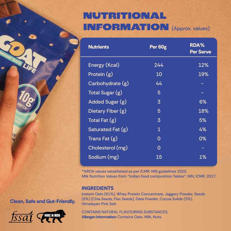GOAT Life Choco Hazelnut High-Protein Overnight Oats