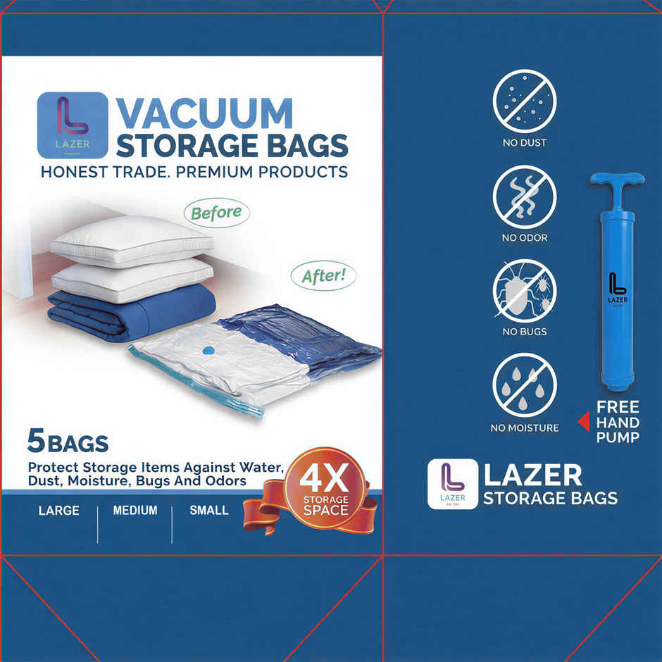 Lazer Space Saver Reusable Vacuum Bags for Travel with Hand Pump | Transparent