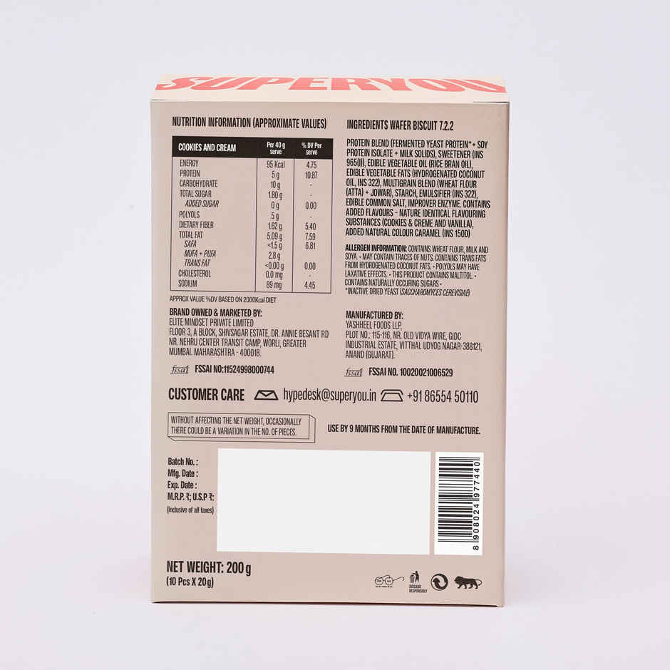 Superyou Mini Cookies & Cream Protein Wafer Bar (200g) & Superyou Mini Choco Hazelnut Protein Wafer Bar (200g) Combo