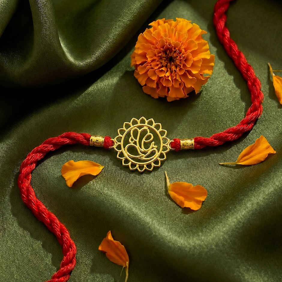OM Filigree Gold Plated 925 Pure Silver Rakhi for Brother | Pack of 1 | Zavya