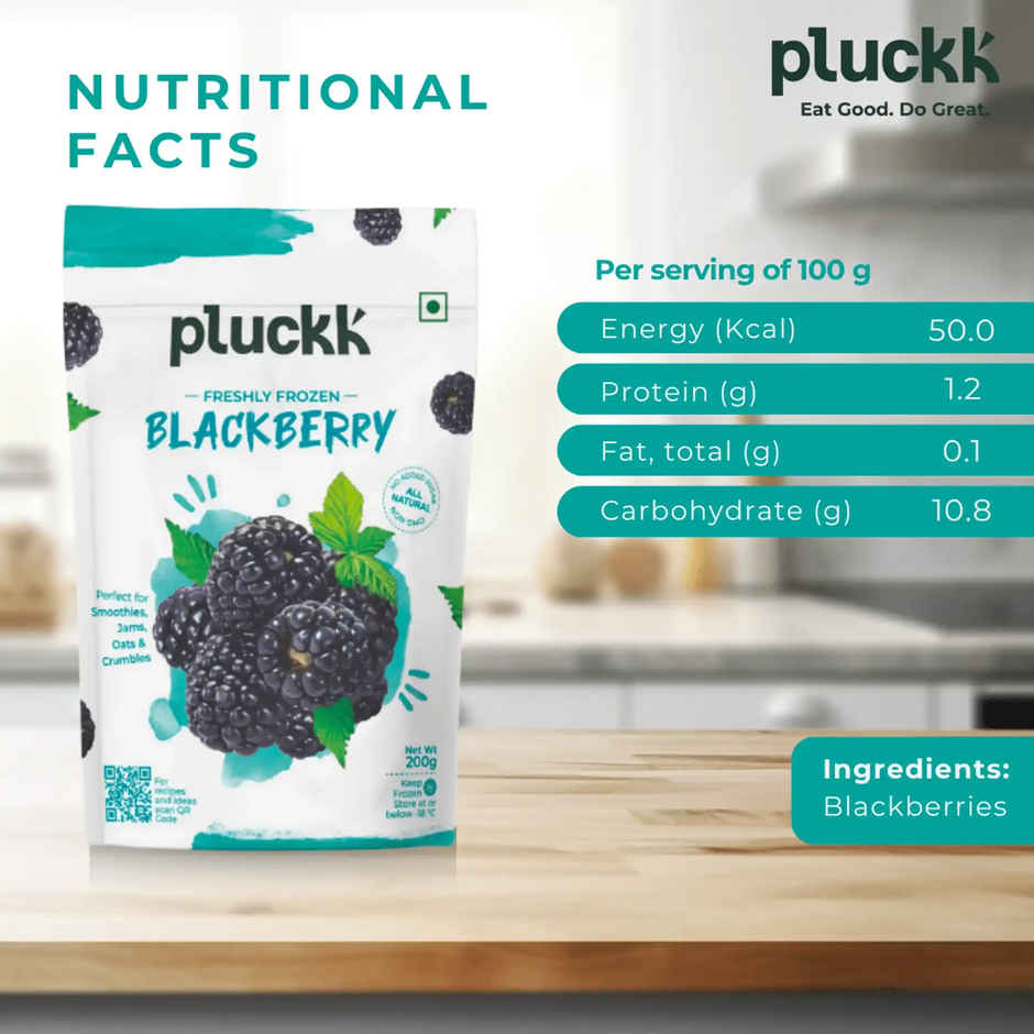 Pluckk Fresh Frozen Blackberry Natural No Added Sugar Non Gmo High Fiber Vitamin Rich Snack