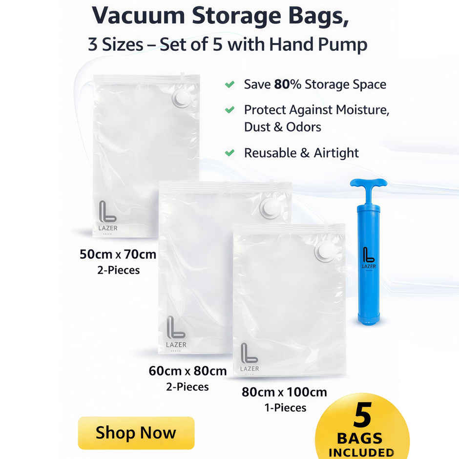 Lazer Space Saver Reusable Vacuum Bags for Travel with Hand Pump | Transparent