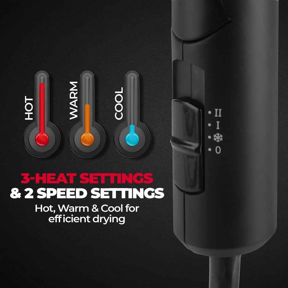 BEARDO Styling Gun Ultra Compact Hair Dryer, 1100 Watts Foldable Hair Dryer, 3 Heat 2 Speed Setting - Matte Black