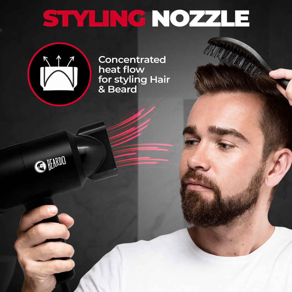 BEARDO Styling Gun Ultra Compact Hair Dryer, 1100 Watts Foldable Hair Dryer, 3 Heat 2 Speed Setting - Matte Black
