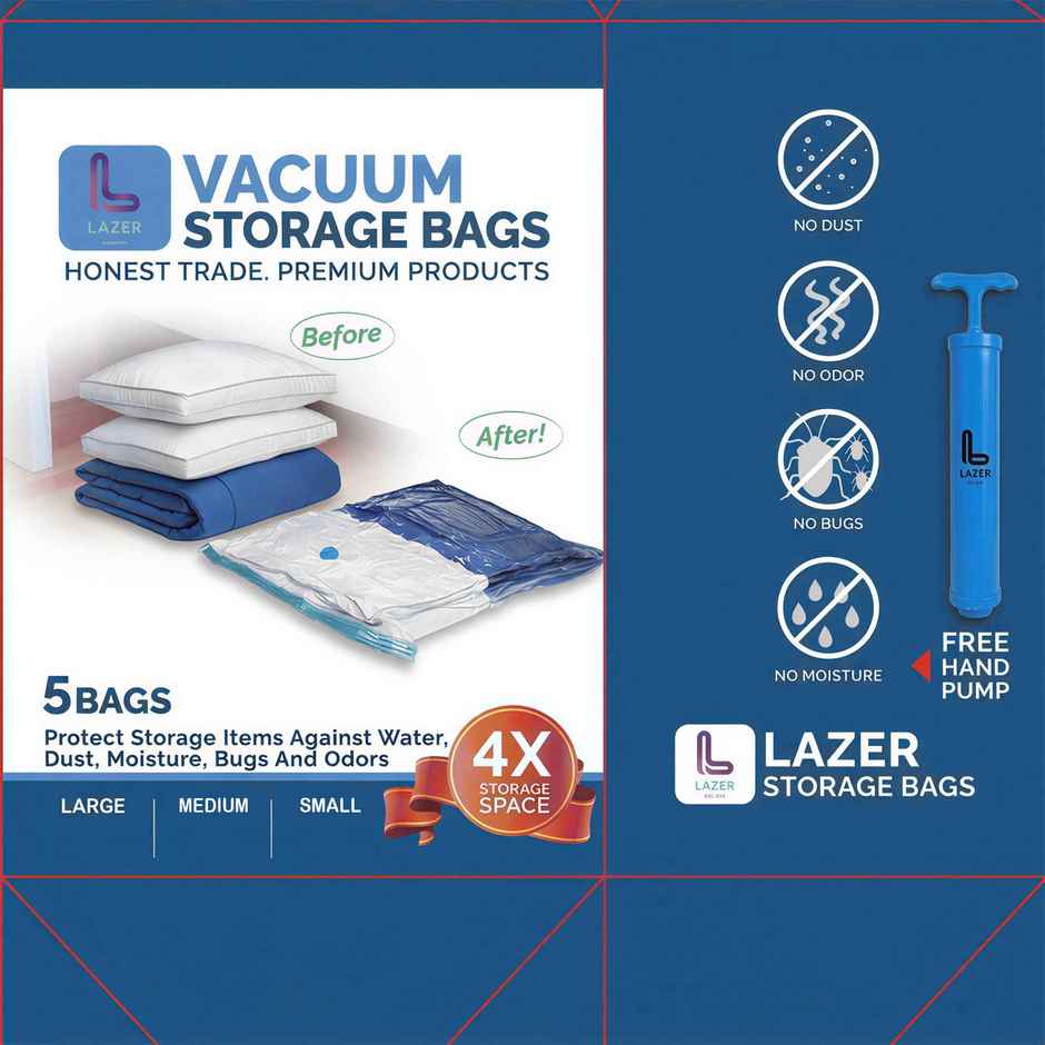 Lazer Space Saver Reusable Vacuum Bags for Travel with Hand Pump | Transparent