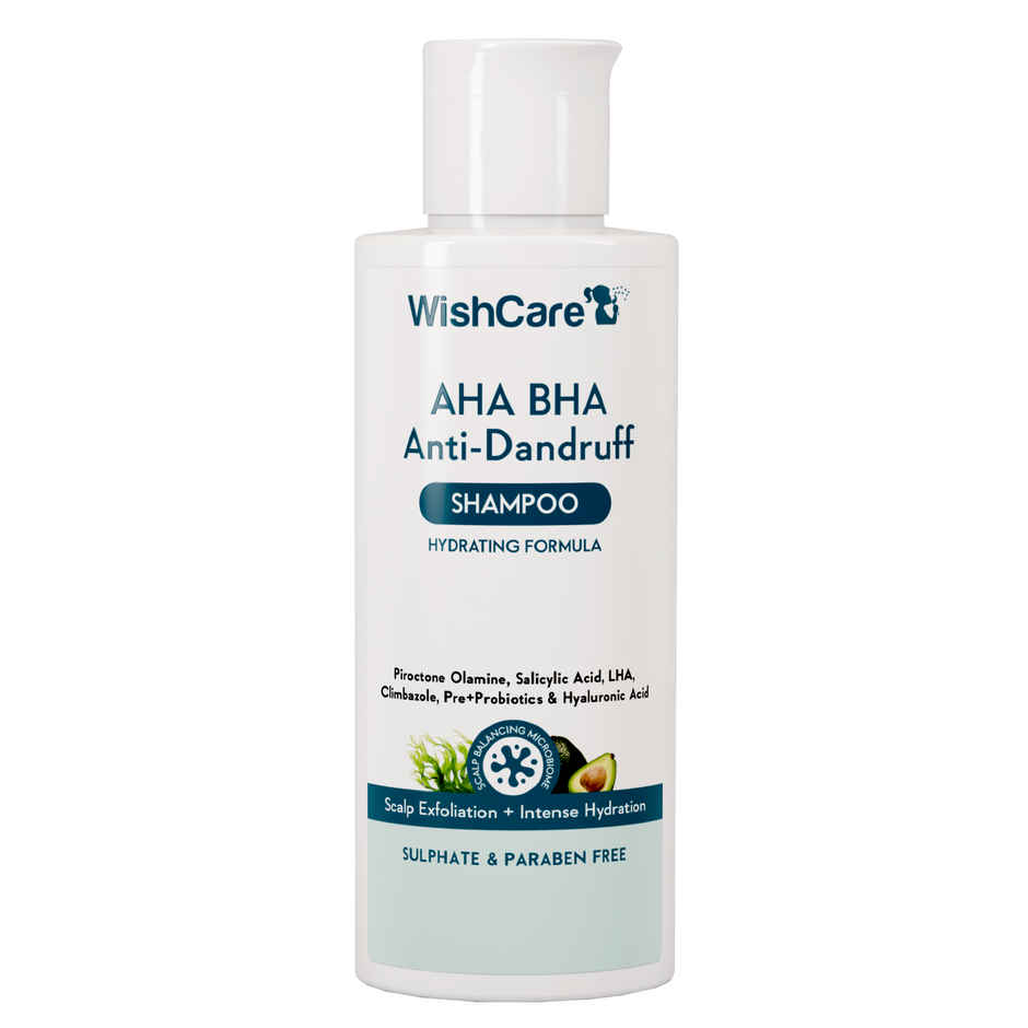 WishCare Hydrating AHA BHA Anti Dandruff Shampoo -Piroctone Olamine, Salicylic Acid, LHA, Probiotics