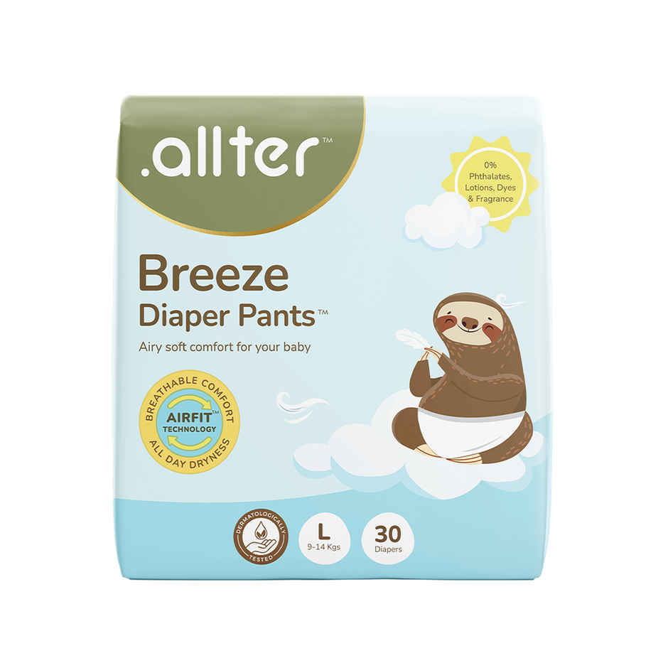 Allter Breeze Baby Diaper Pants L Size | 9-14 Kgs | L | 30 pcs