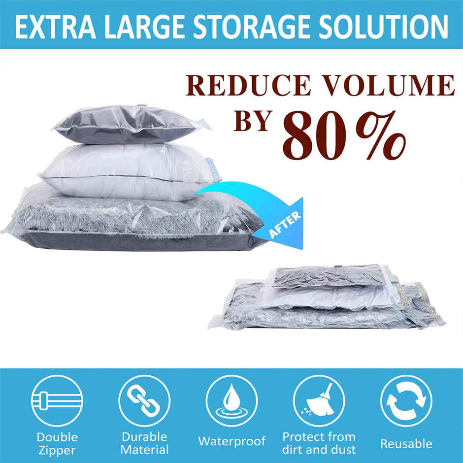 Lazer Space Saver Reusable Vacuum Bags for Travel with Hand Pump | Transparent