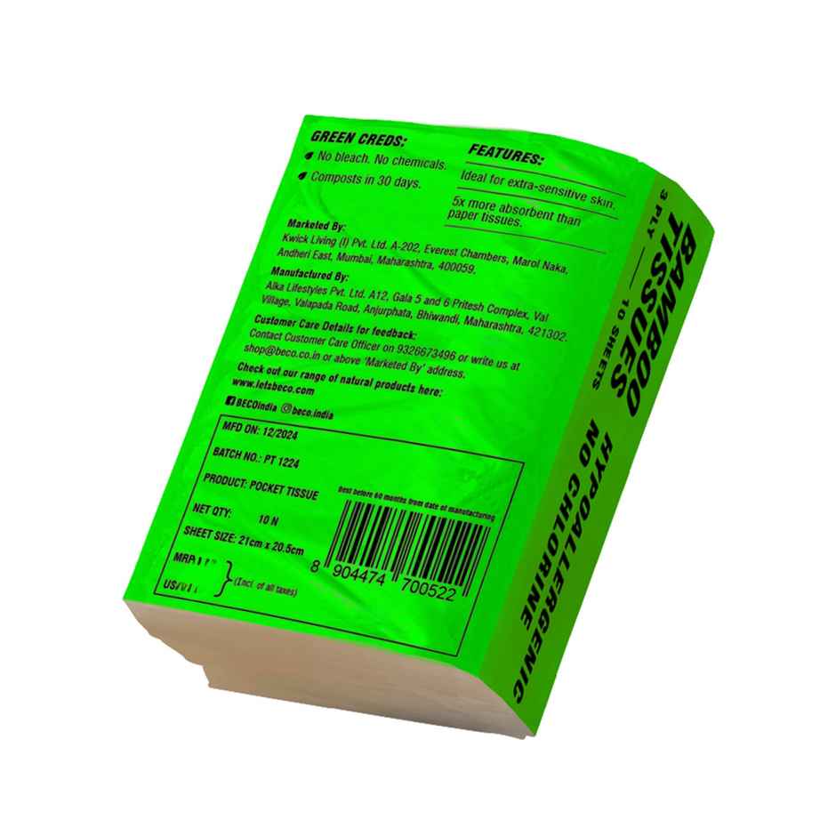 Beco Travel Pocket Tissue Paper | Soft & Extra Absorbent | Pack of 10 with 10 sheets each