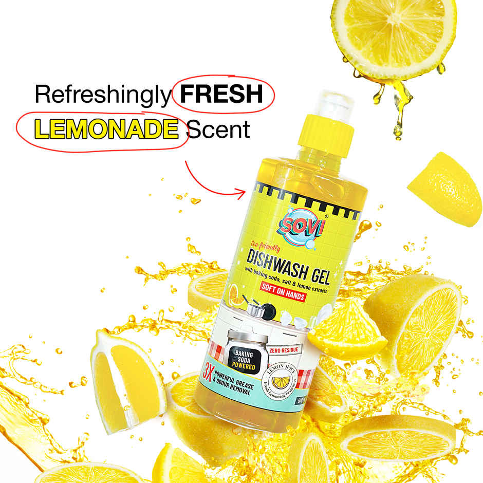 Sovi Eco-Friendly Dishwash Liquid With Baking Soda - Salt And Lemon Extract | Lemon Juicy