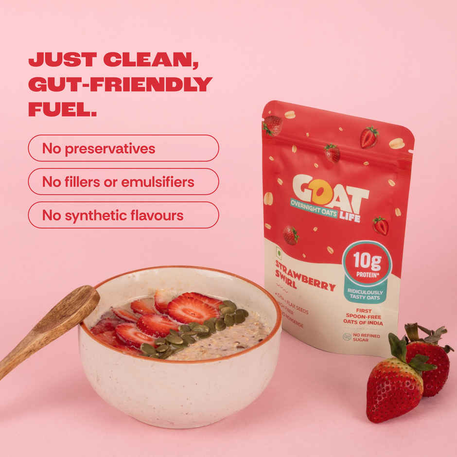 GOAT Life Strawberry Swirl High-Protein Overnight Oats
