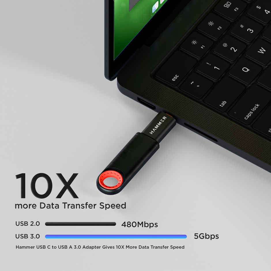 Hammer USB 3.0 to Type C OTG Adaptor, High Speed Data Transfer | Black