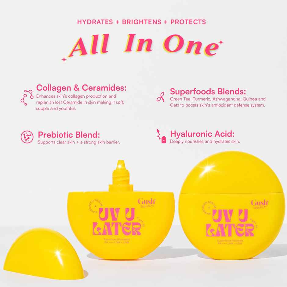 Gush Beauty UV U Later SPF 50 Sunscreen Serum PA +++UVA + UVB | 3 in 1 Serum, Moisturiser and Sunscreen
