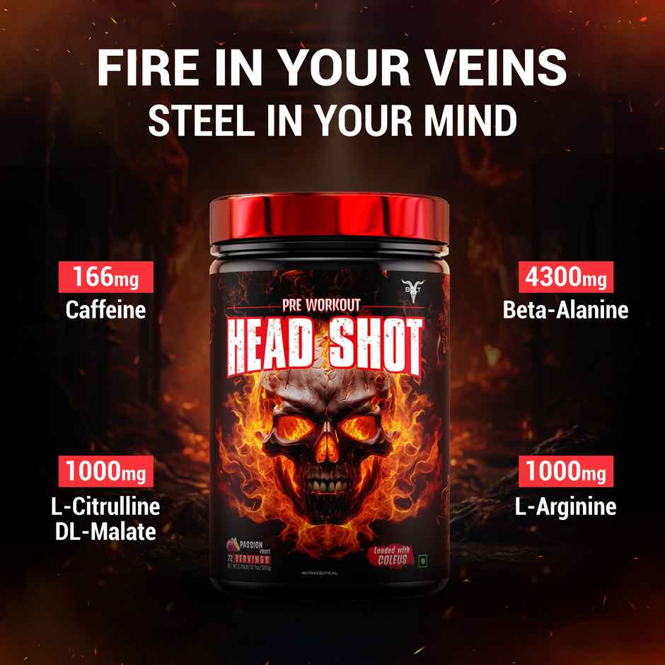 Bolt Head Shot Pre Workout Extreme Energy Intense Muscle Pump Passion Fruit