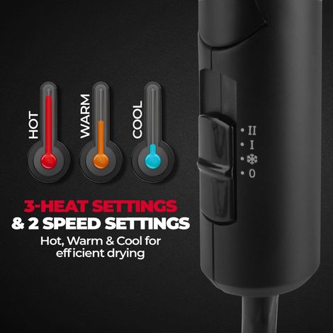 BEARDO Styling Gun Ultra Compact Hair Dryer, 1100 Watts Foldable Hair Dryer, 3 Heat 2 Speed Setting - Matte Black