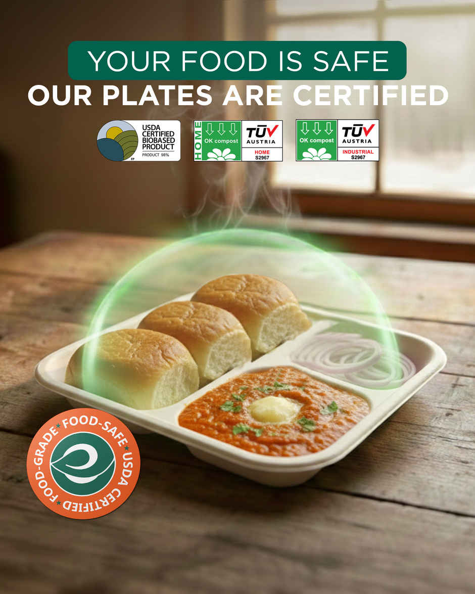 ECO SOUL | Bagasse Disposable Meal Tray/Plates | Square | 3CP | 10 Count