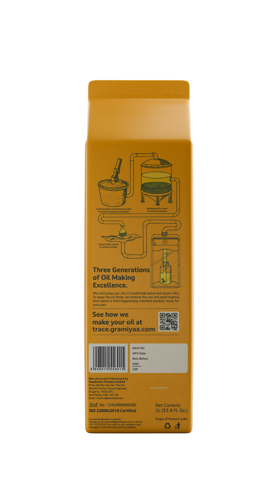 Gramiyaa Wood Cold Pressed Groundnut Oil (1l) & Gramiyaa Wood Cold Pressed Sesame Oil (500ml) Combo