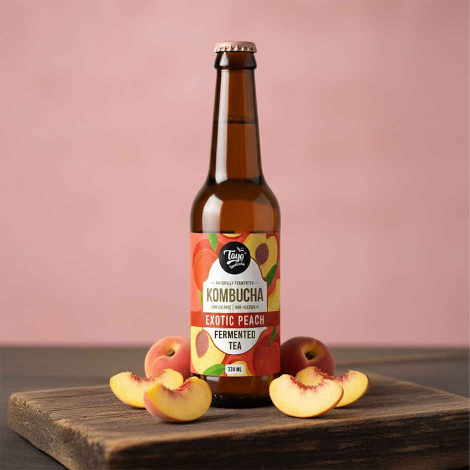 Toyo Kombucha Exotic Peach Kombucha(330ml) & Beyond Snã¡Ck Kerala Banana Chips - Hot And Sweet Chilli(75gms) Combo