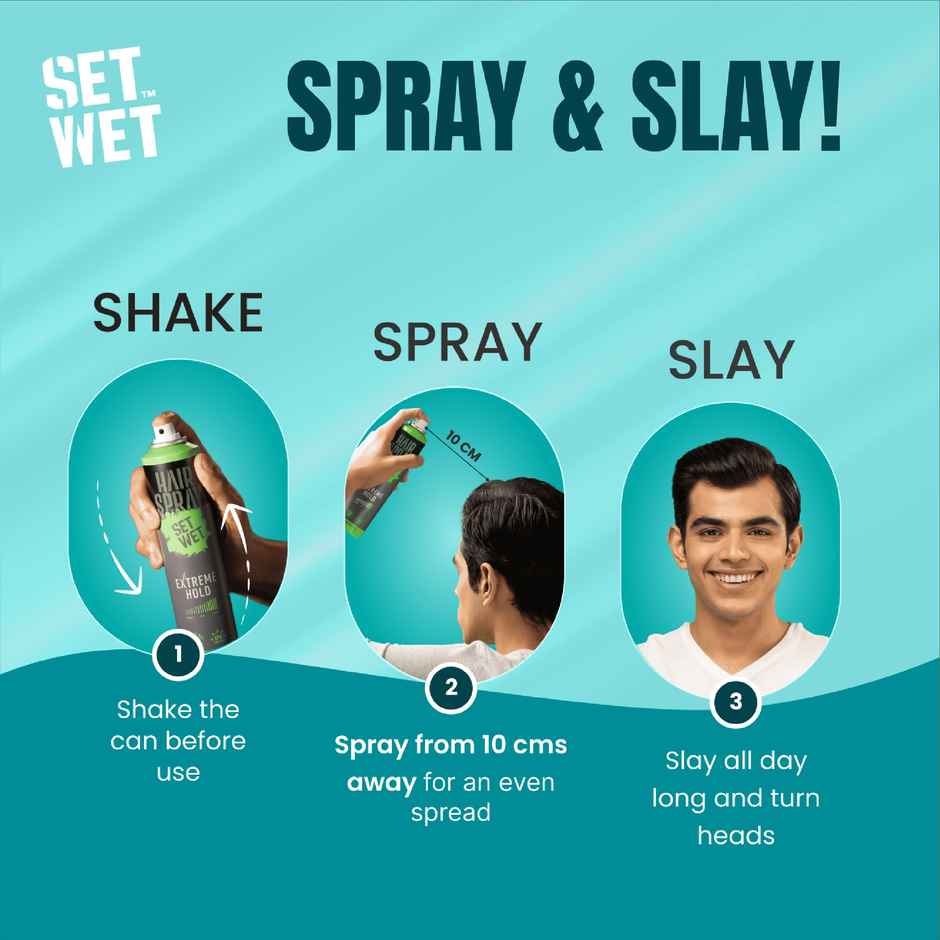 Set Wet Hair Spray For Men & Women | Extreme, Long-lasting Hold | UV Protect | With Soy, Rice & Oat Protein