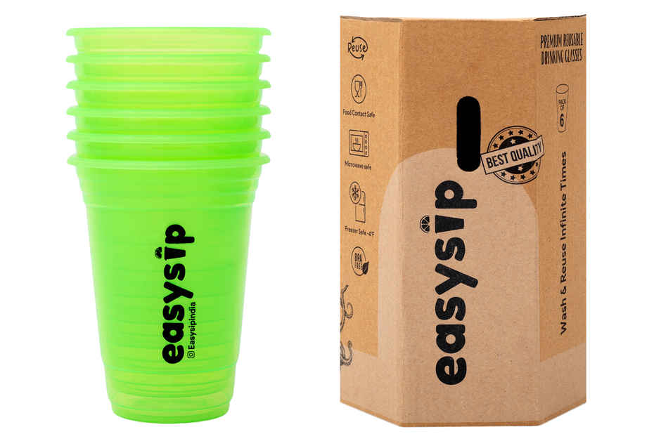 Easysip Premium Drinking Reusable Party Glasses | Green - 400 ml