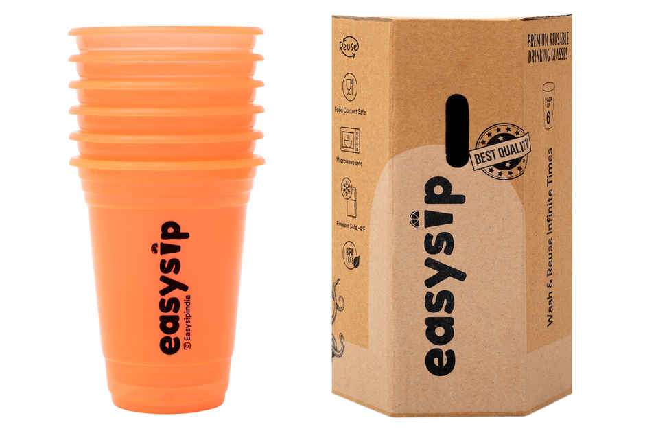 Easysip Premium Drinking Reusable Party Glasses | Orange - 400 ml
