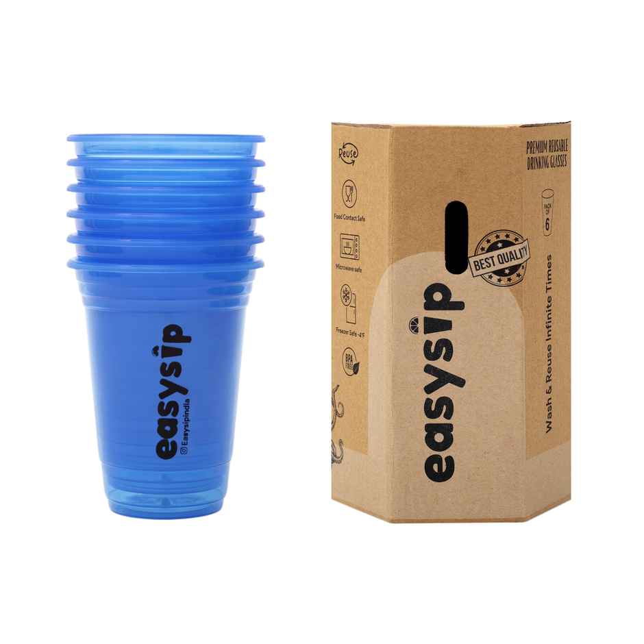 Easysip Premium Drinking Reusable Party Glasses | Blue | 400 ml