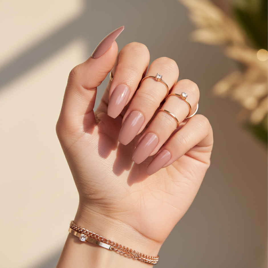 Nailinit Press On Nails Hot Cocoa | Reusable False Nail Extensions with Glue Tabs