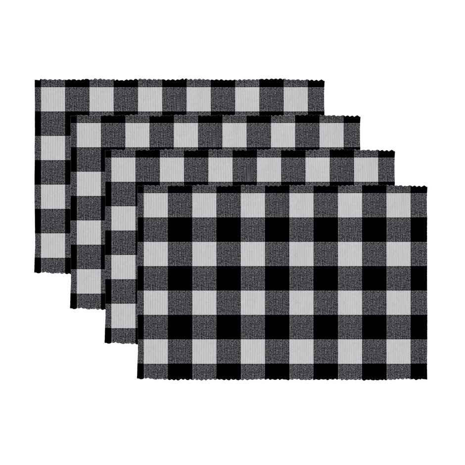Lushomes Table Mat - Checks Design Ribbed | Black | 13 x 18 inch