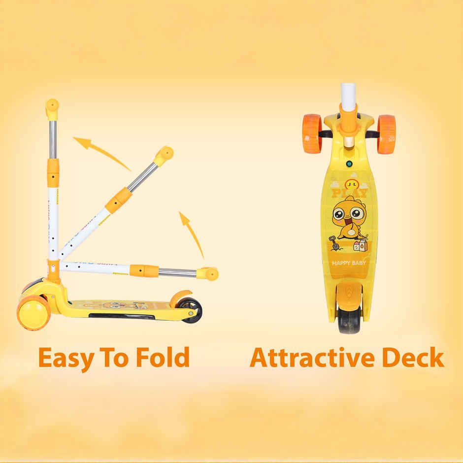 Little Olive Pluto Kids Scooter with LED Wheels, Adjustable Height, Foldable, for Ages 3-7 (Yellow)