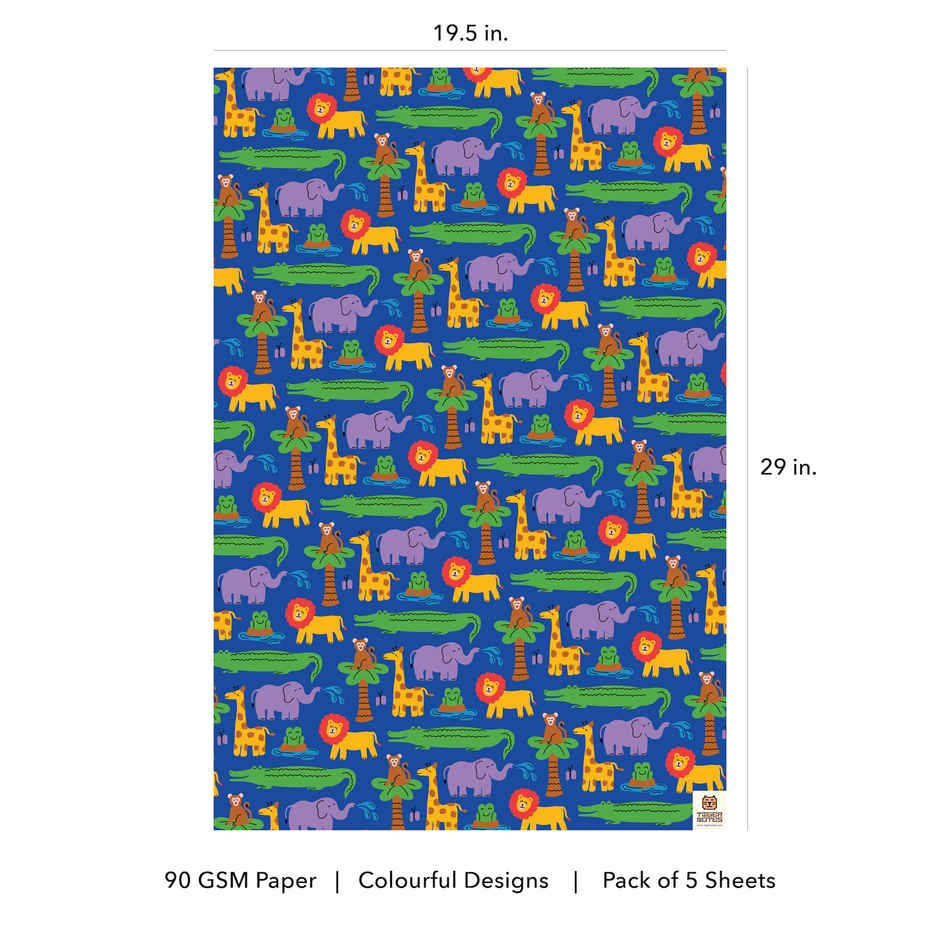 Tiger Notes Gift Wrap Kids Animals Blue