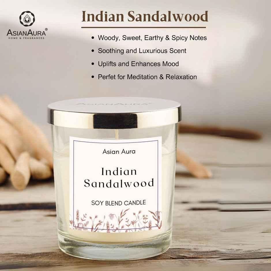 Asian Aura Premium Scented Glass Jar Candle | Indian Sandalwood