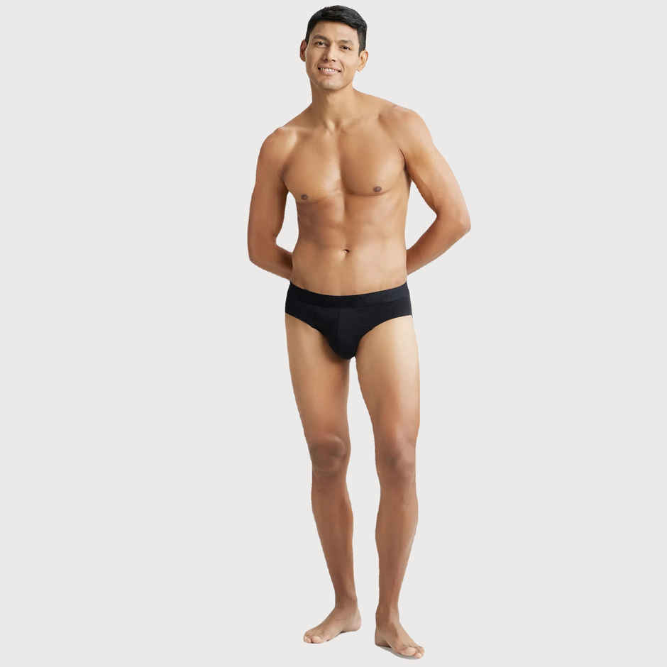 Jockey IC24 Men's Tencel Micro Modal Cotton Underwear Elastane Solid Brief, Stayfresh Properties | Black - XL