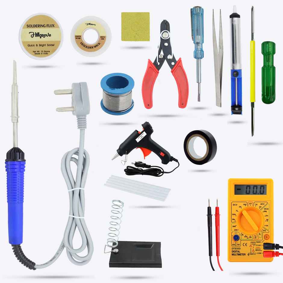 Hillgrove Hzp144M1 15In1 Basic 25W Soldering Iron Kit With Solder Wire, Glue Gun, Multimeter